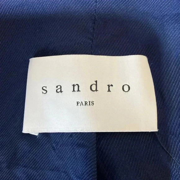 Sandro Paris Blue with Red Zig Zag Design Bolero Style Coat Jacket Blazer Size 8 - Picture 8 of 15